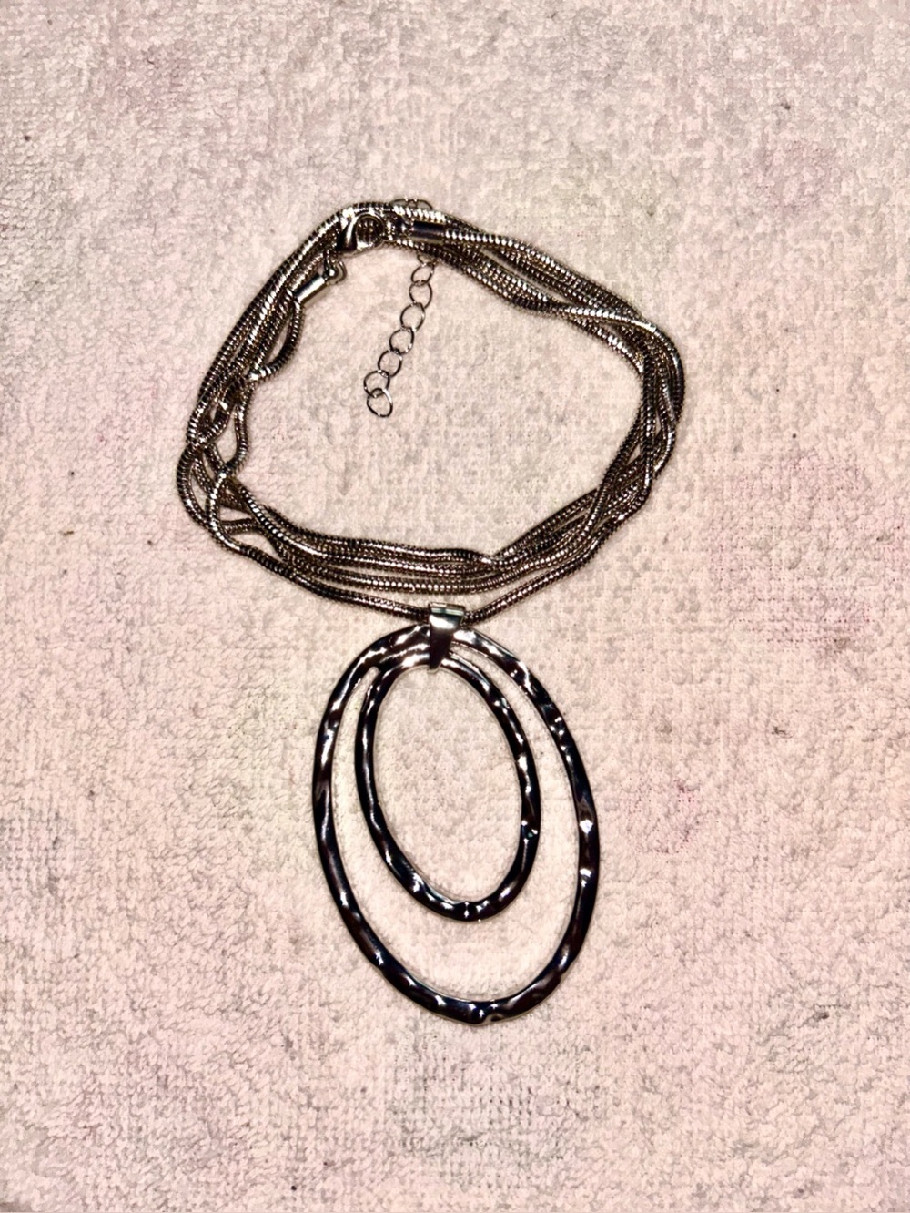 Silver Multi-Strand Necklace with Double Oval Pendant